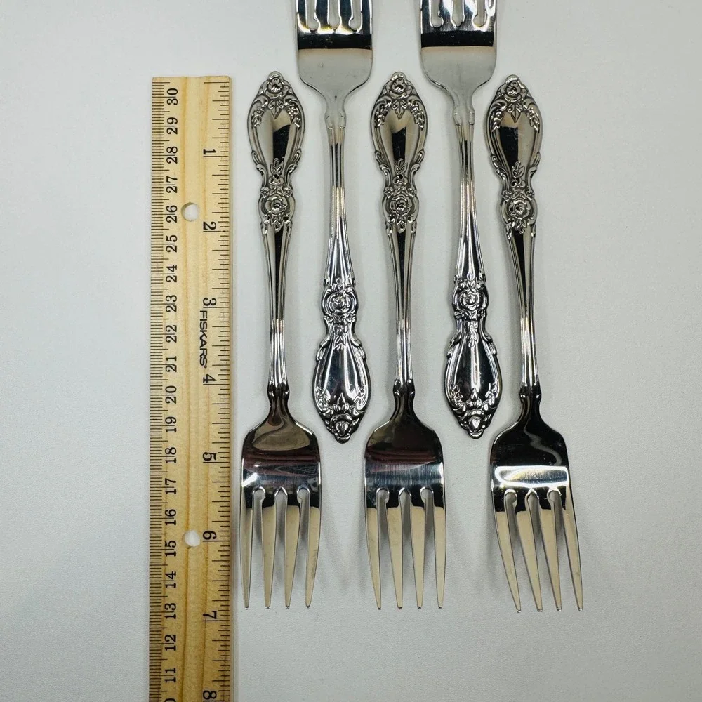 Oneida Plantation Stainless‎ Salad Luncheon Forks Set 5 Vtg Rose Floral 6 7/8